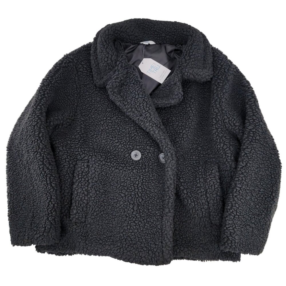 New Time and Tru Womens XL Teddy Faux Shearling Black Popcorn Fleece Jacket Coat - Picture 12 of 16